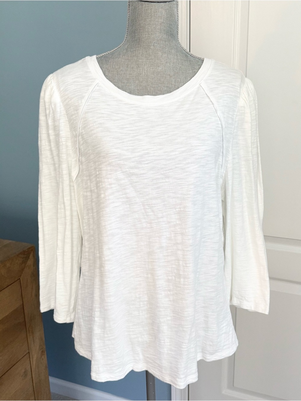 White House Black Market White 3/4-Length Puff Sleeve Casual Blouse, XL